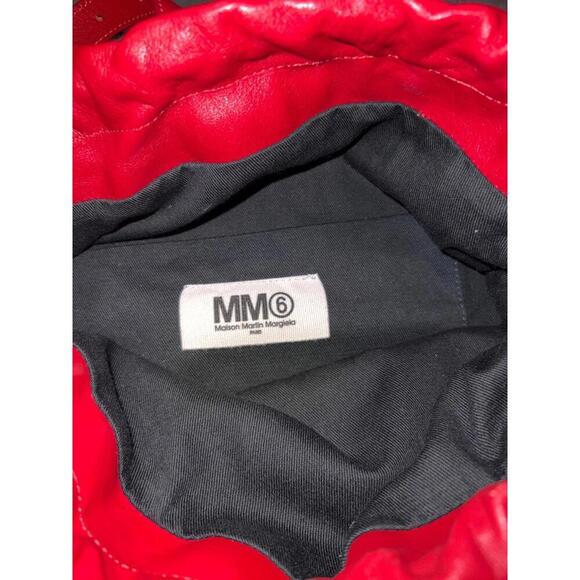 MM6‎ Maison Margiela Red Leather Drawstring Backpack Front Zip Pocket Bag main image 6
